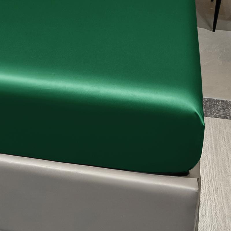 1 Simple Modern Satin Solid Color Fitted Sheet,Dark Green Color Ice Silk Bedspread For Bedroom,Bedding (Excluding Pillowcases)