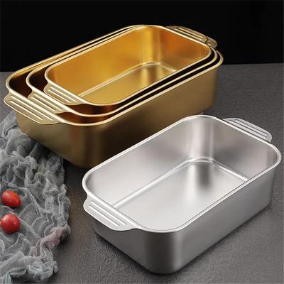 304 Stainless Steel Flat Bottom Gold Golden Fish Plate Korean BBQ Tray Plate Rectangular Grilled Golden Dumpling Dinner Plate
