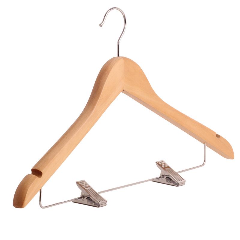 Five-Star Hotel Solid Wood Wide-Shoulder Non-Slip Hangers with Anti-Slip Clips