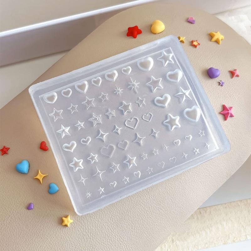 3D Heart Star Pentagram Silicone Nail Mold DIY Nail Art Sweet Transparent Manicure Decoration Creativity Template for Nail Charm