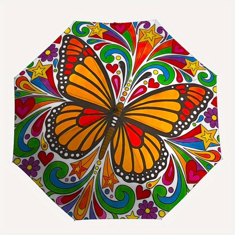 

1pc Butterfly Mandala Automatic Folding Umbrella, Portable & Foldable Design with 8 Ribs, Casual Outdoor Accessory yy250805129