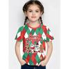 Round Neck 3D Christmas Theme Printed Short Sleeved Children's Girl T-shirts - Soft Medium Stretch Polyester Fabric Summer Relaxed Fit Clothing