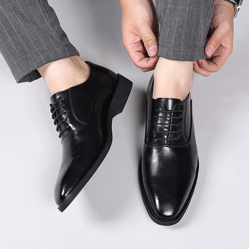 Casual Leather Shoes Men's Business Dress British Style Pointed Groom Wedding Shoes High-end Black Small Leather Shoes 8037-K