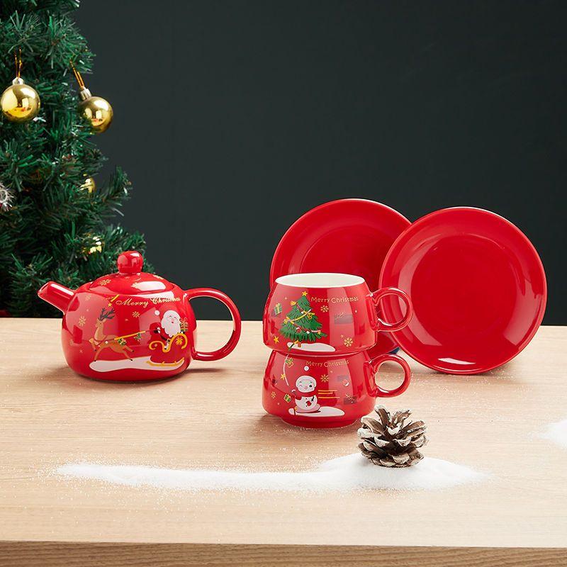Special Gold-plated Tea Set Christmas Gift One Pot Two Cups Christmas Tea Pot Set Coffee Cup Saucer Teapots Teaware