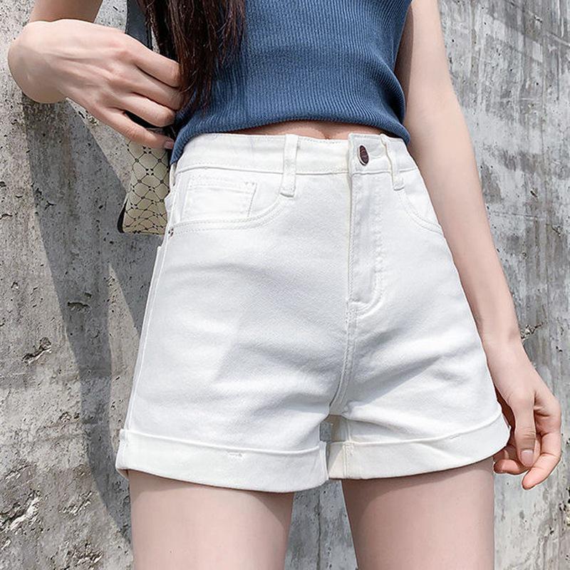 2021 Summer High-Waist White Denim A-Line Shorts for Women – Loose, Slimming Fit
