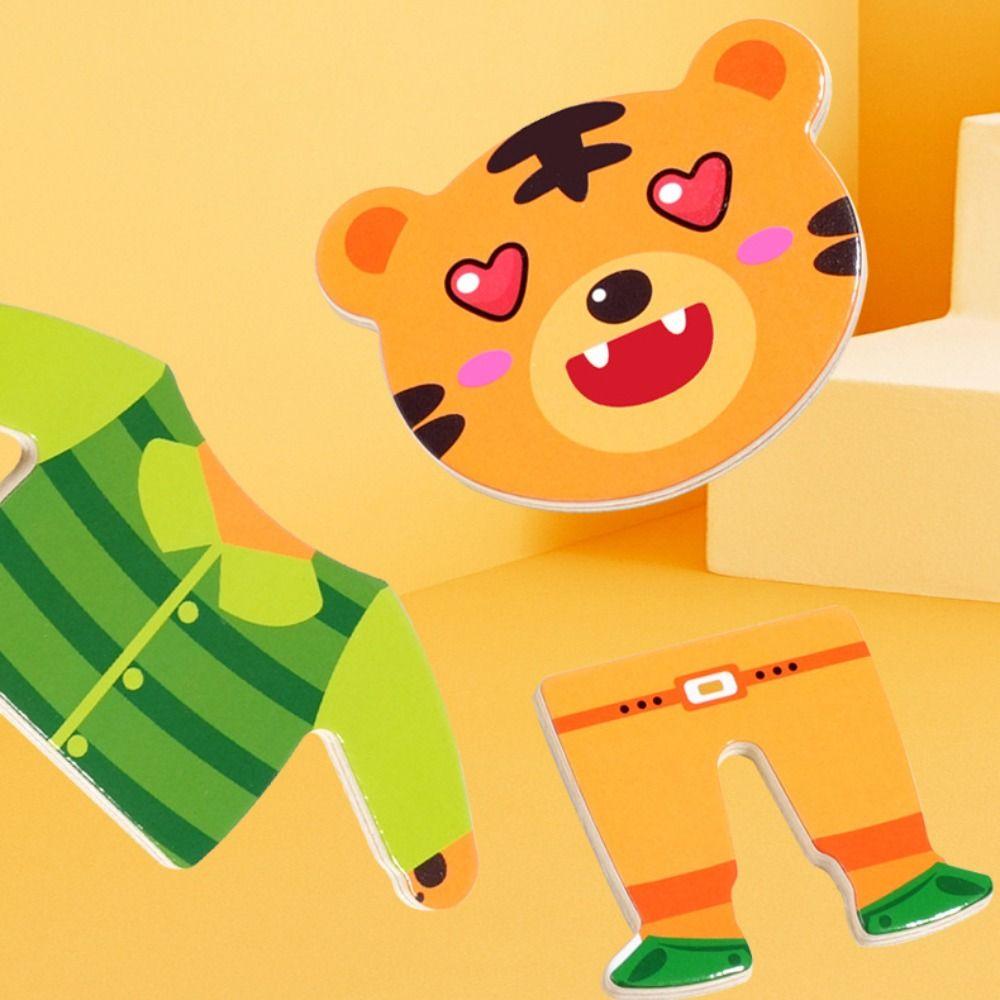 Cartoon Design Wooden Toy Jigsaw Puzzle Change Clothes Feature Bear Dressing Game  Kids Play
