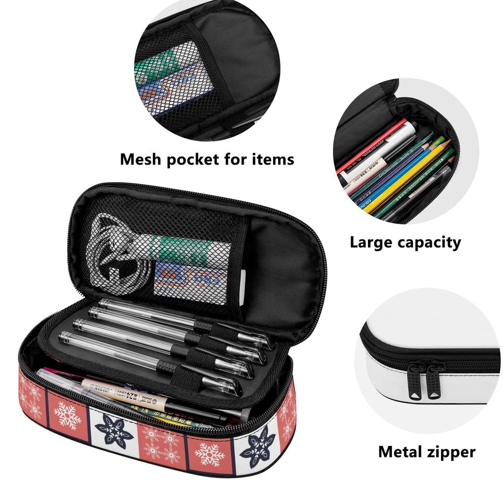 Pen Case 300D Polyester Printed Zip Around Closure with Removable Pen Slot Divider Mesh Pocket and Main Storage for Students
