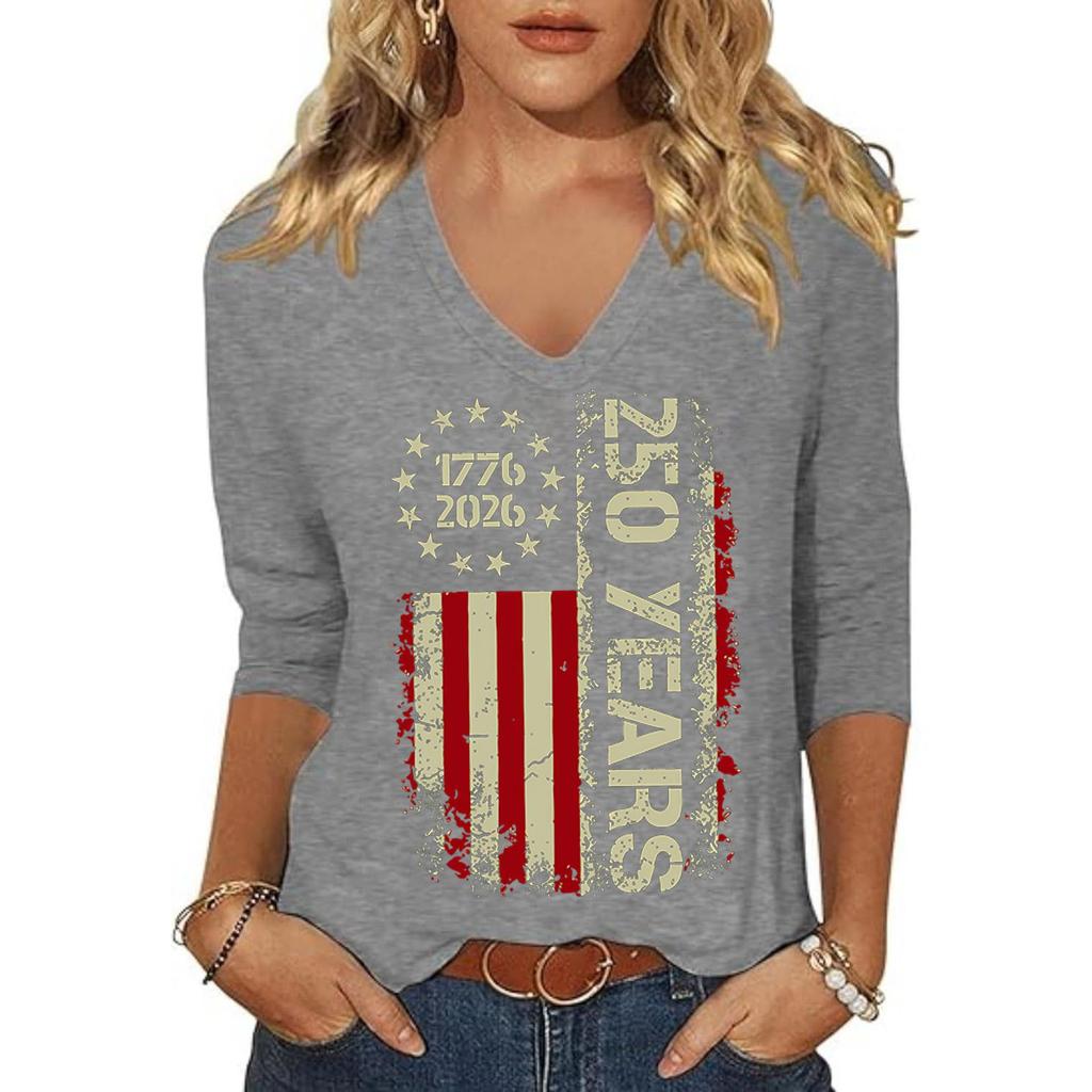 Women's Fashion Casual Independence Day Print Top