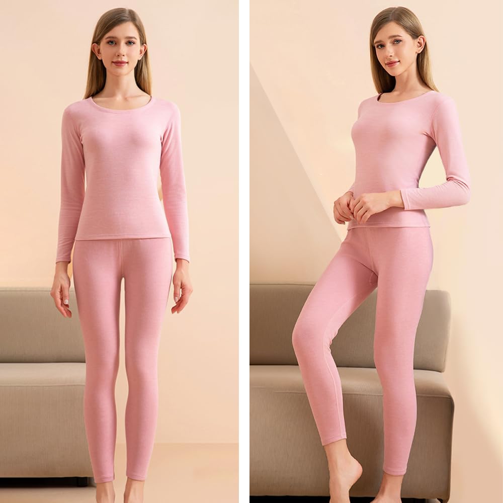 Heattech Warm Innerwear Top and Medium Crew Long Thermal Innerwear [denelunder] Women's Set, Fleece-Lined, Bottoms, Front-Opening, Winter,