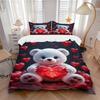 3pcs Anime Teddy Bear Heart Design Bedding Set - Includes One Quilt Cover and Two Pillowcases (No Core) - Perfect for Bedroom and Guest Room
