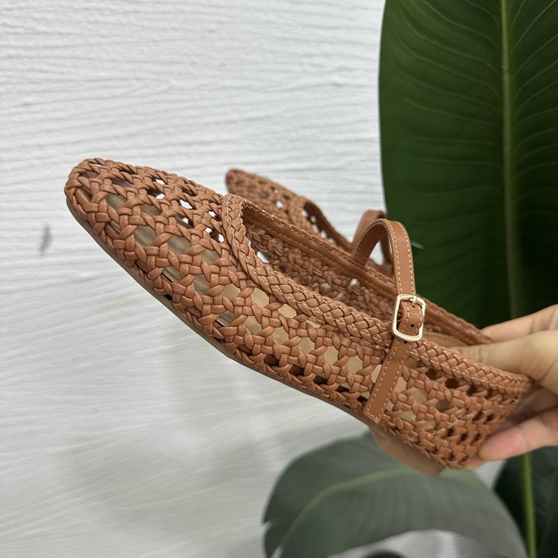 Fashion SUOJIALUN 2025 Summer New Brand Women Flat Shoes Fashion Weave Hollow Slip On Mary Jane Ballet Ladies Flats Soft Dress Single S