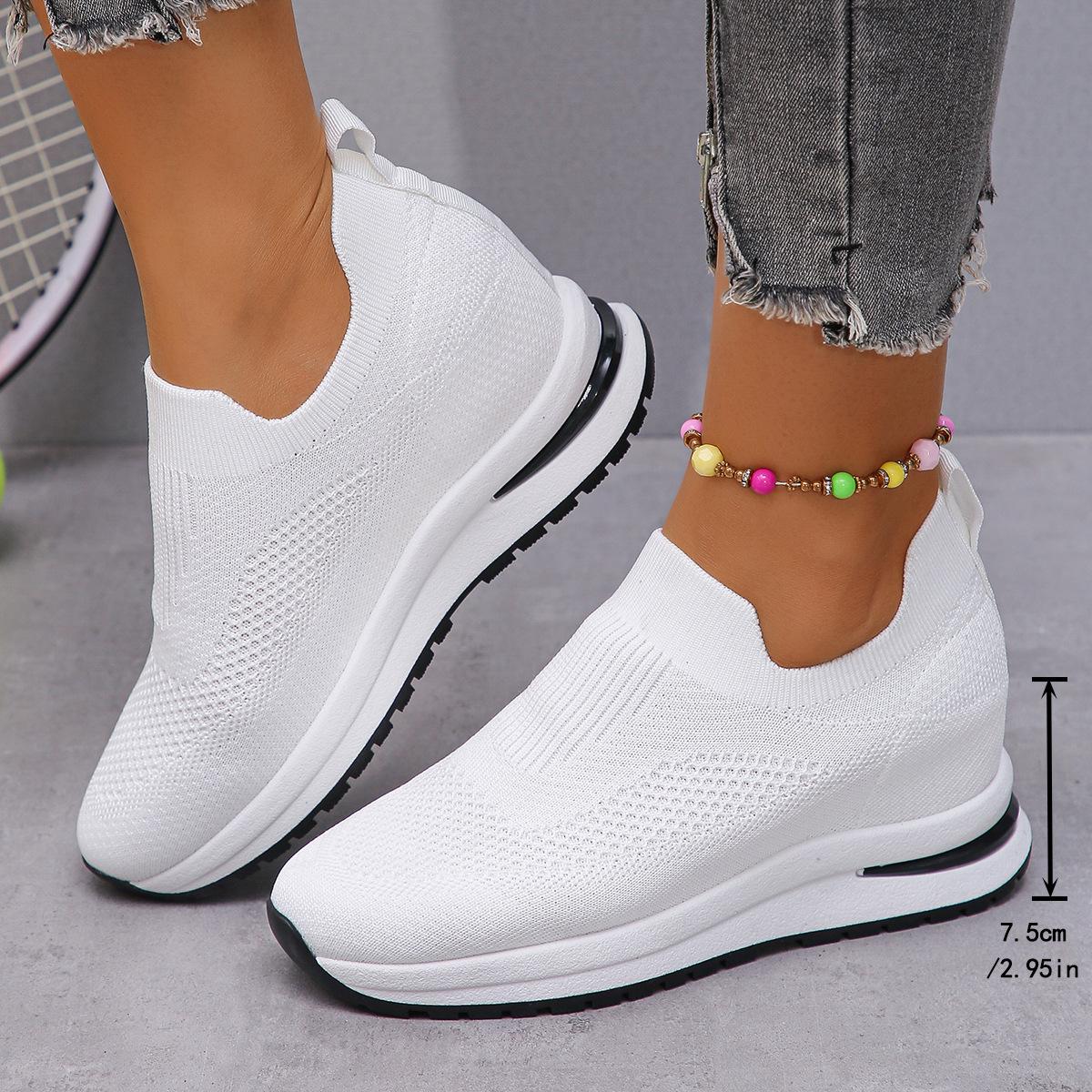 

2025 Весна и Осень Новые Спортивные и Отдыха Женские Одиночные Туфли Большие Размеры Ленивые Люди Педаль Склон С Сеткой Одиночные Туфли 40 белый