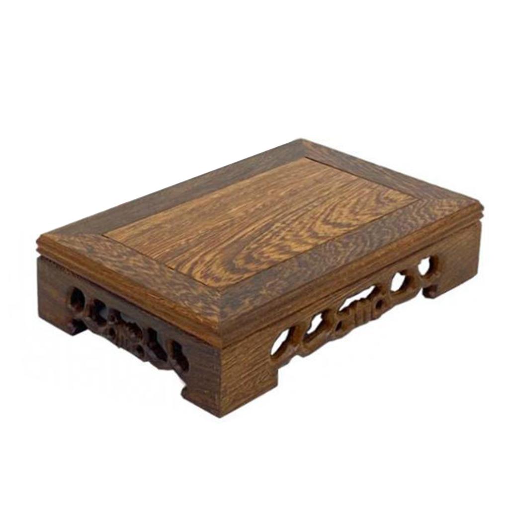 Rectangular Wooden Display Stand Carved Wood Antique Furniture Decoration Crafts Ornament Base L 17x11x3.8cm