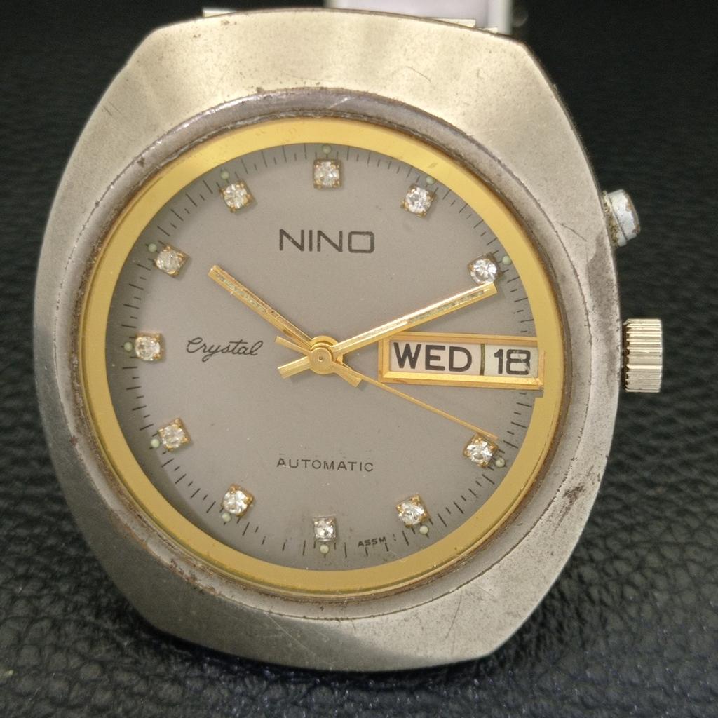 GENUINE VINTAGE NINO CRYSTAL AUTOMATIC SWISS MENS ORIGINAL DIAL WATCH A702478-5 R124-a702478