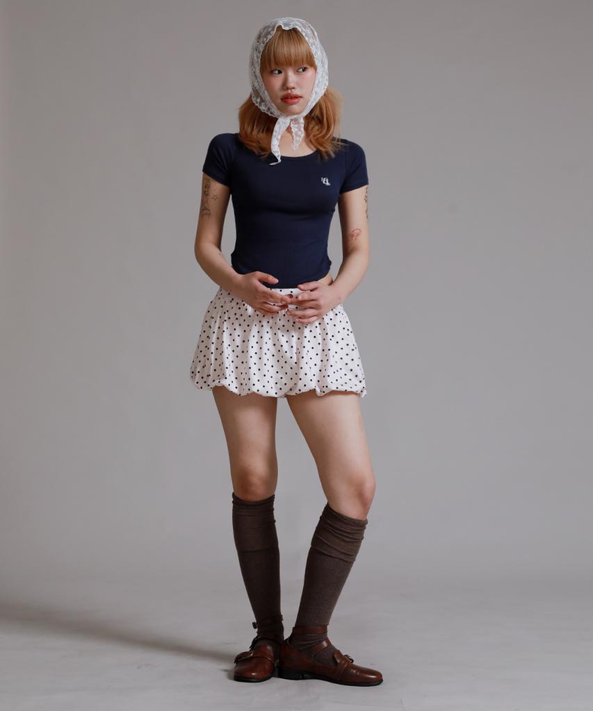 LIKE THE MOST U-Neck Round Cut Half T-Shirt_Navy