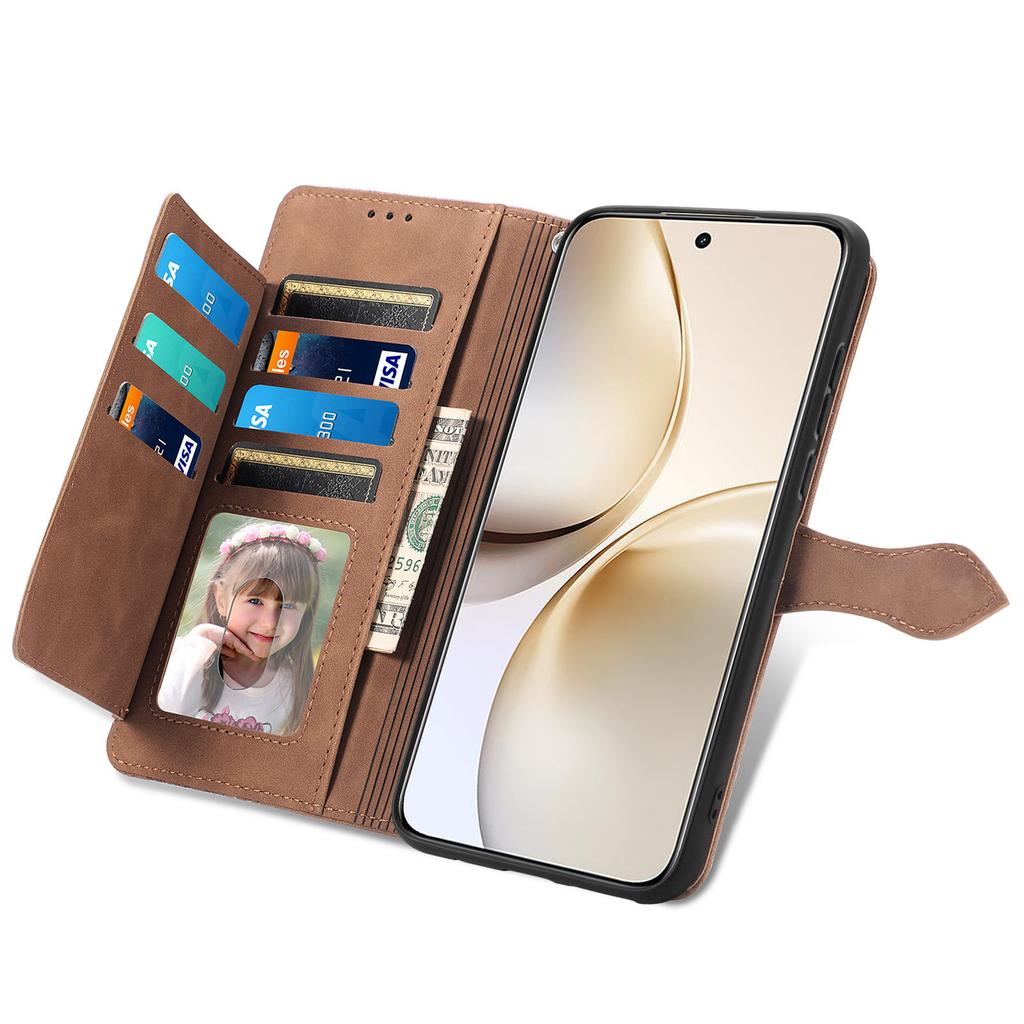 For Realme 14 Pro 5G Zipper Wallet Case with Strap Flower Imprint PU Leather Phone Cover