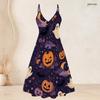 Women Plus Size Halloween Printed Two Piece Set Short Sleeve Draped Cardigan V Neck Strappy Flared Dress