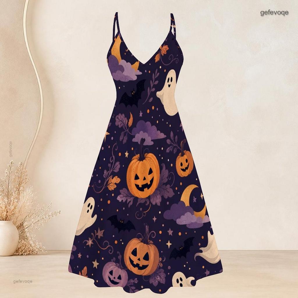 Women Plus Size Halloween Printed Two Piece Set Short Sleeve Draped Cardigan V Neck Strappy Flared Dress