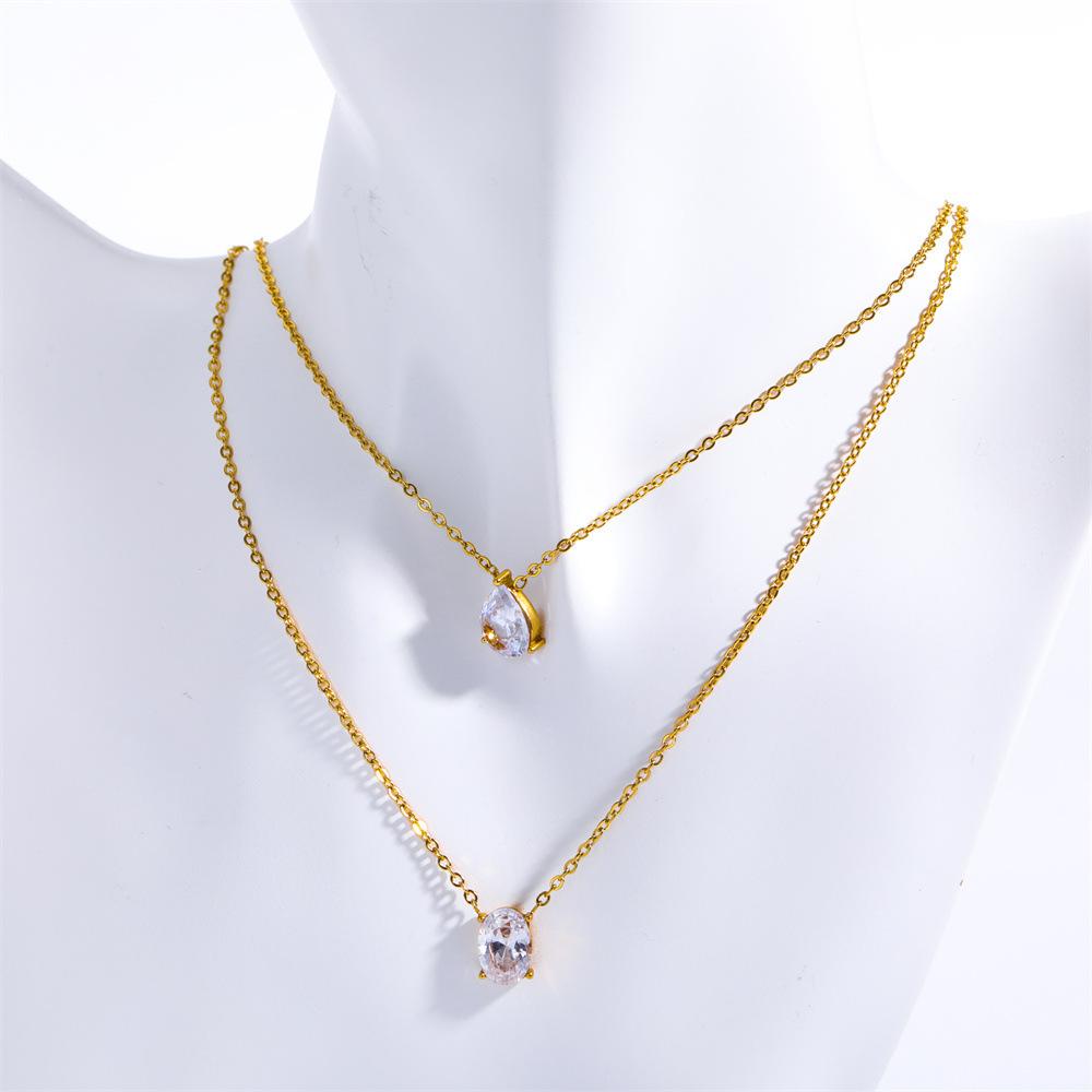 Titanium Steel Color-Retaining Zircon Oval Pendant Necklace Simple Fashion Furnace Vacuum Plating 18K Gold
