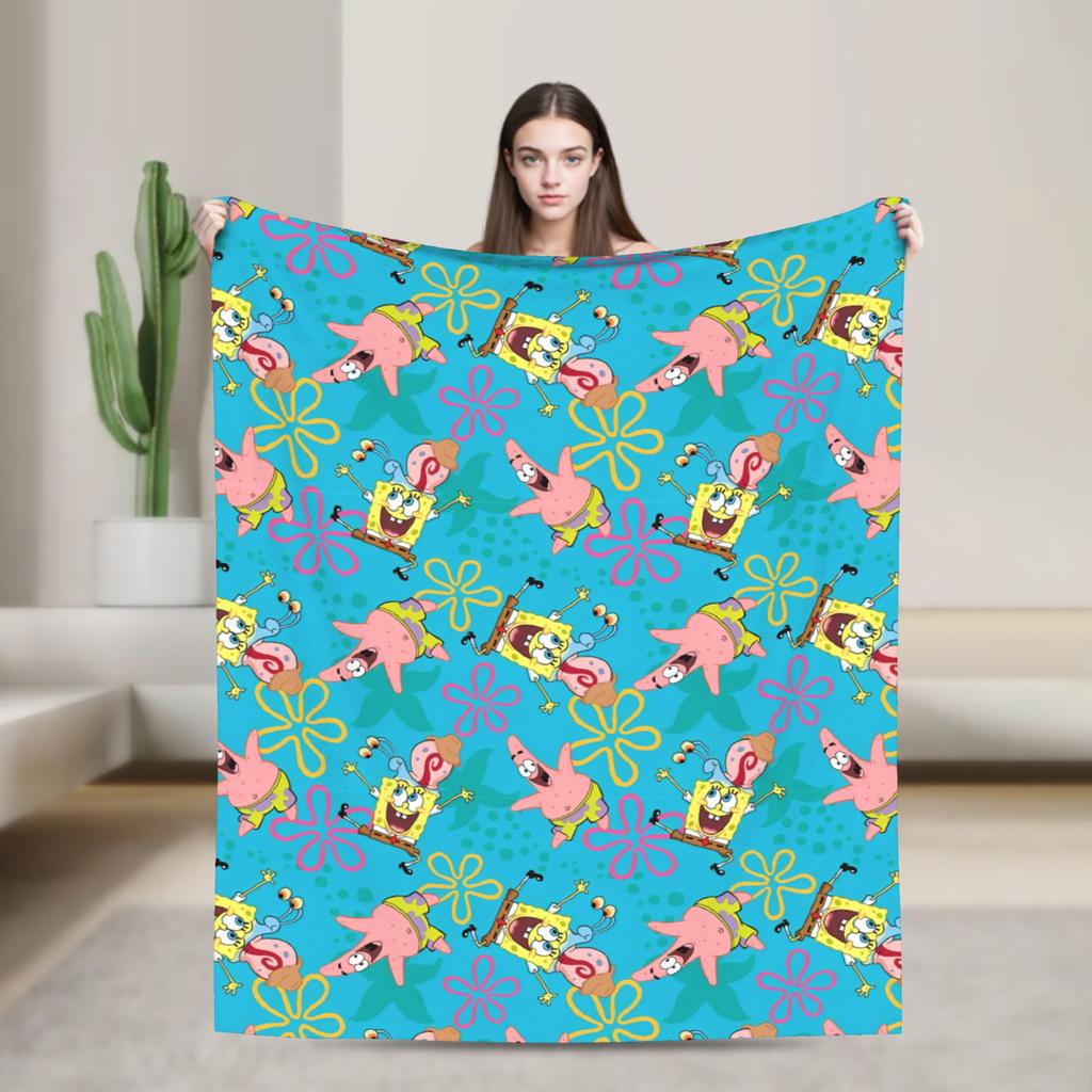 SpongeBob SquarePants Cartoon Blankets Fleece Lightweight Thin Throw Blanket for Bedroom Sofa Bed Rug