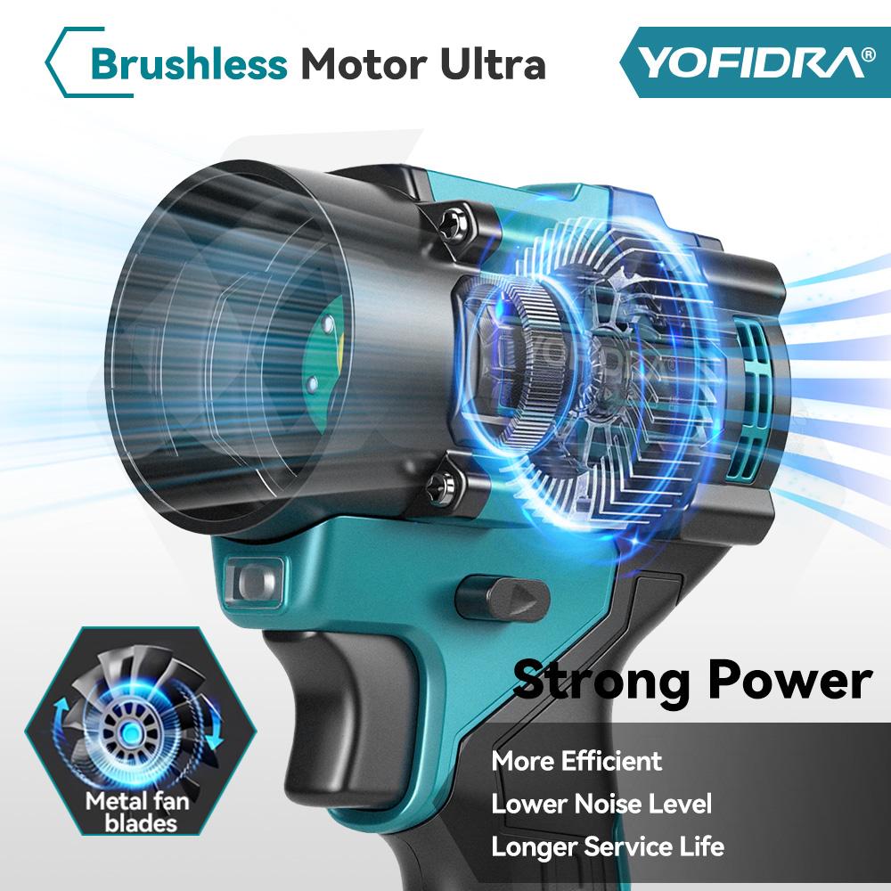 Yofidra Brushless 2-in-1 Turbo Blower Jet Fan & Vacuum Cleaner 80000RPM Handheld Dust Blowing Tool For Makita 18V Battery Pin