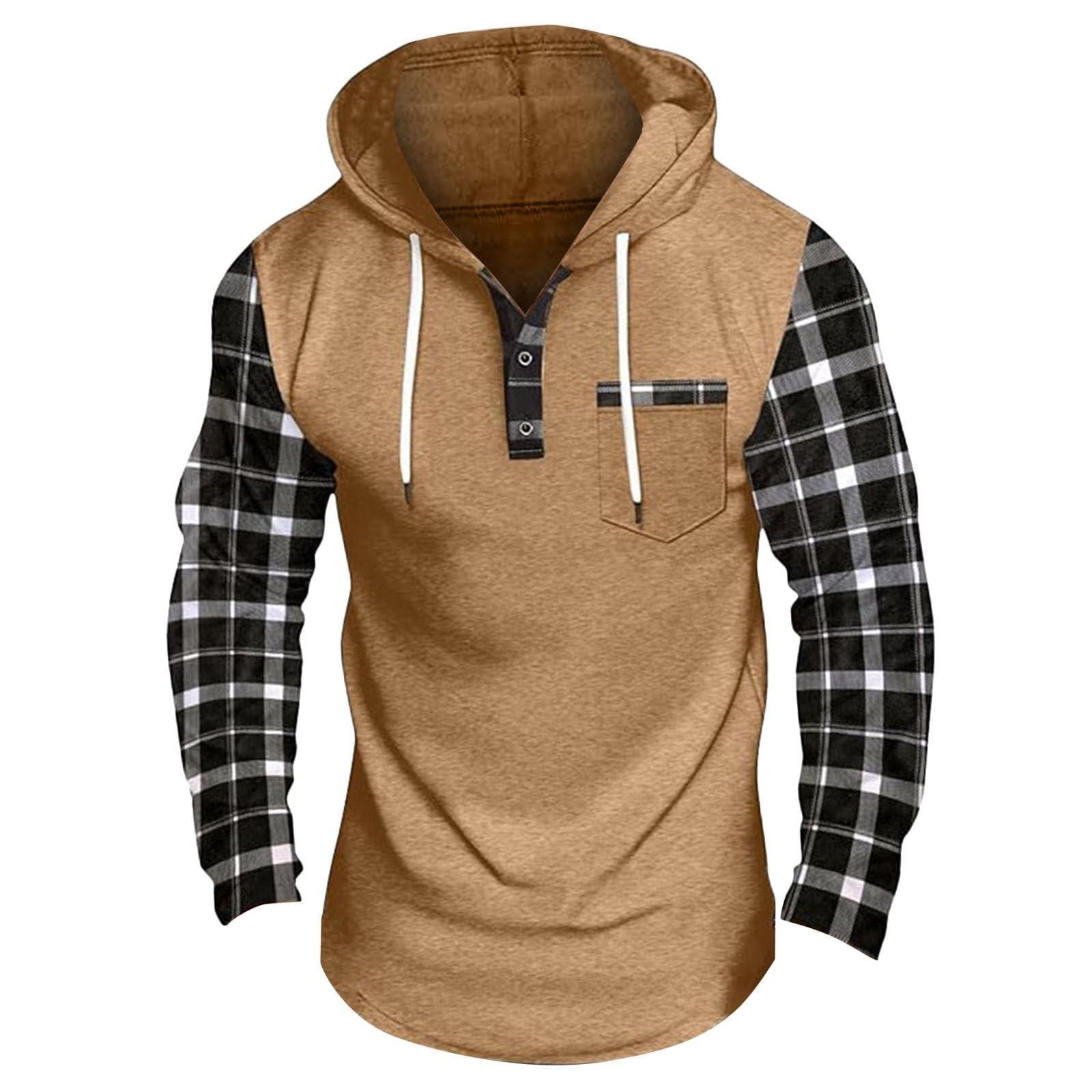 

Men s Hooded, Color-blocked Checkered Pullover Hoodie XXL хаки