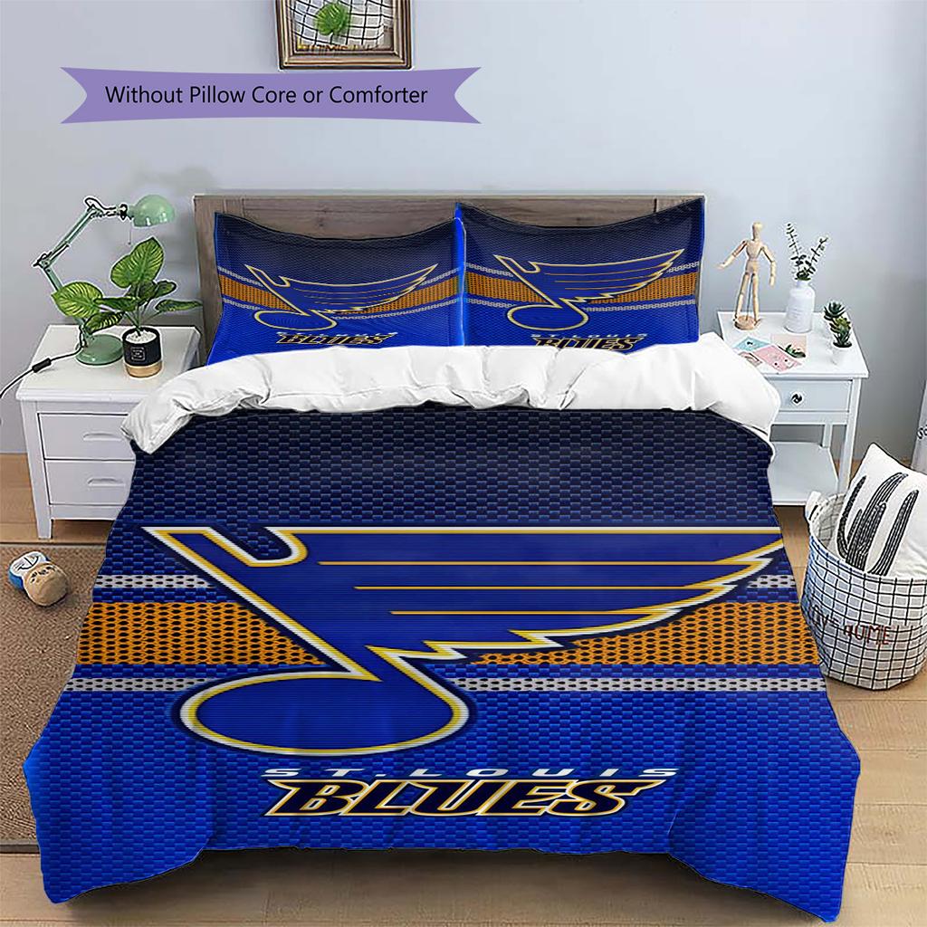 St. Louis Blues Muster Bettwäsche-Set Bettbezug Kissenbezug Heimdekoration Geschenk (1 Bettbezug + 2 Kissenbezüge, ohne Füllung)