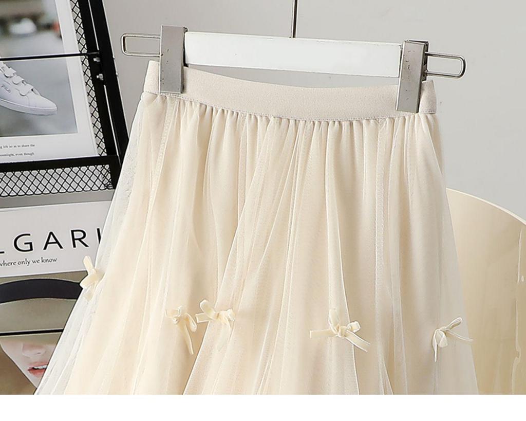 2023 Women's High-End Tulle A-Line Bowknot Midi Skirt for Spring and Autumn