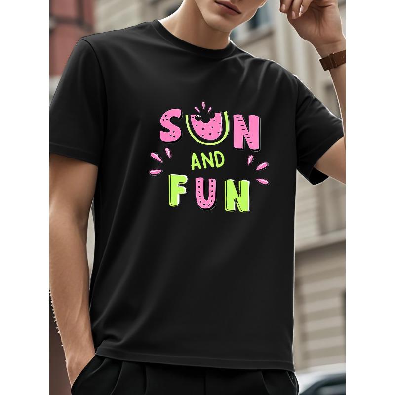 

Summer Fresh Fruit Print Round Neck T-Shirt, Comfortable and Breathable Casual Wear for Outdoor Sports 4XL чорний