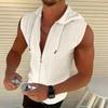 Men Hooded Zip-up T-Shirt Jacquard Sleeveless Hoodie Tee Stylish Textured Summer Tank Top for Gym Street Party Holiday