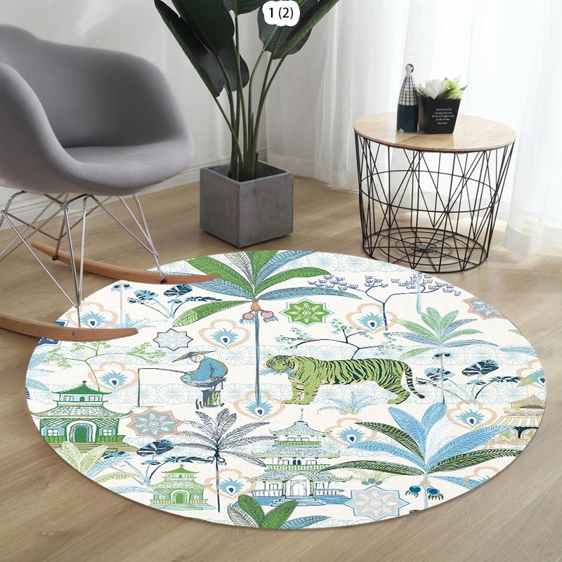 Forest Animal Living Room Round Carpet Squirrel Deer Pattern Area Rug Soft Non-slip Floor Mat for Bedroom Kids Room Decor