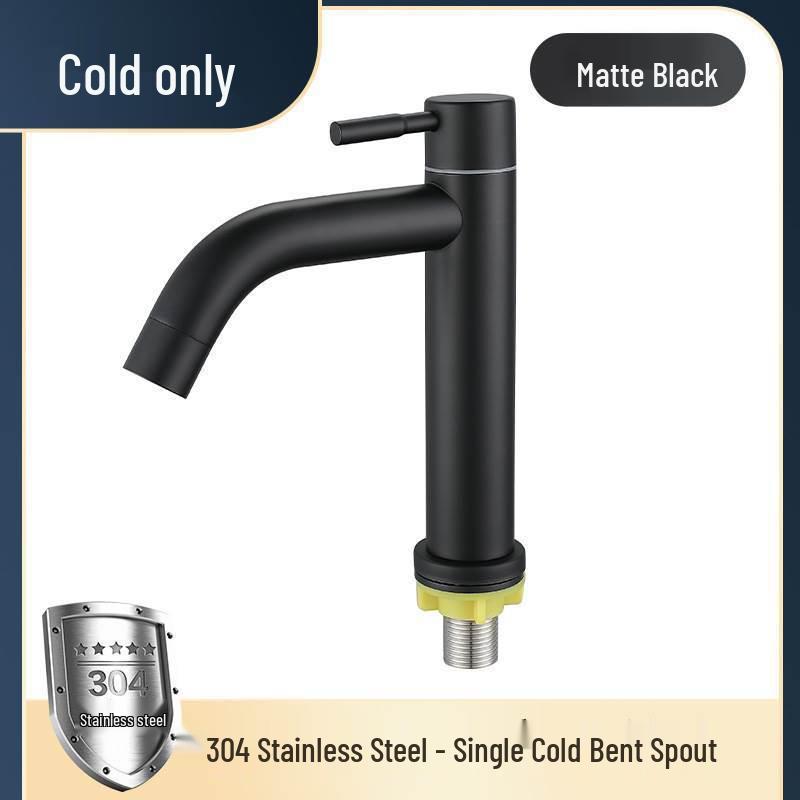 Black Stainless Steel Bathroom Faucet for Basin - All Copper, Hot/Cold Water, Single Handle Standard