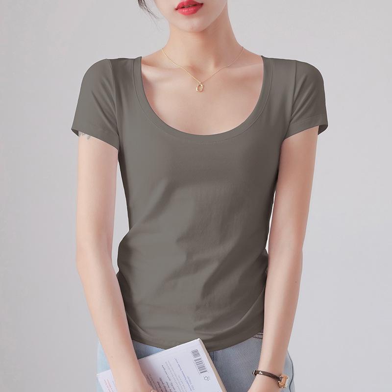 Women's Slim Fit White Cotton Short Sleeve T-Shirt - Round Neck, Summer/Spring Style