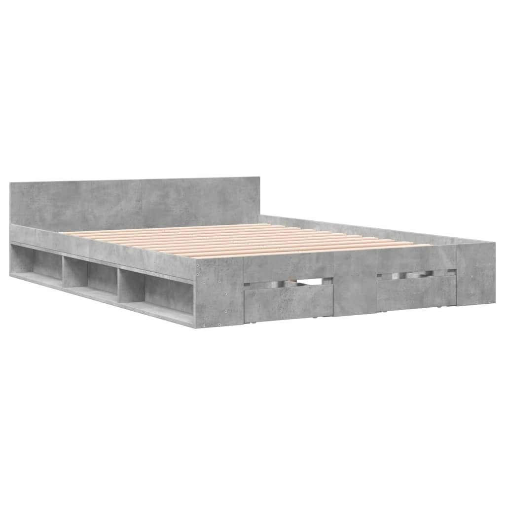 Bed Frame with Drawers Concrete Grey 150x200 cm Engineered Wood