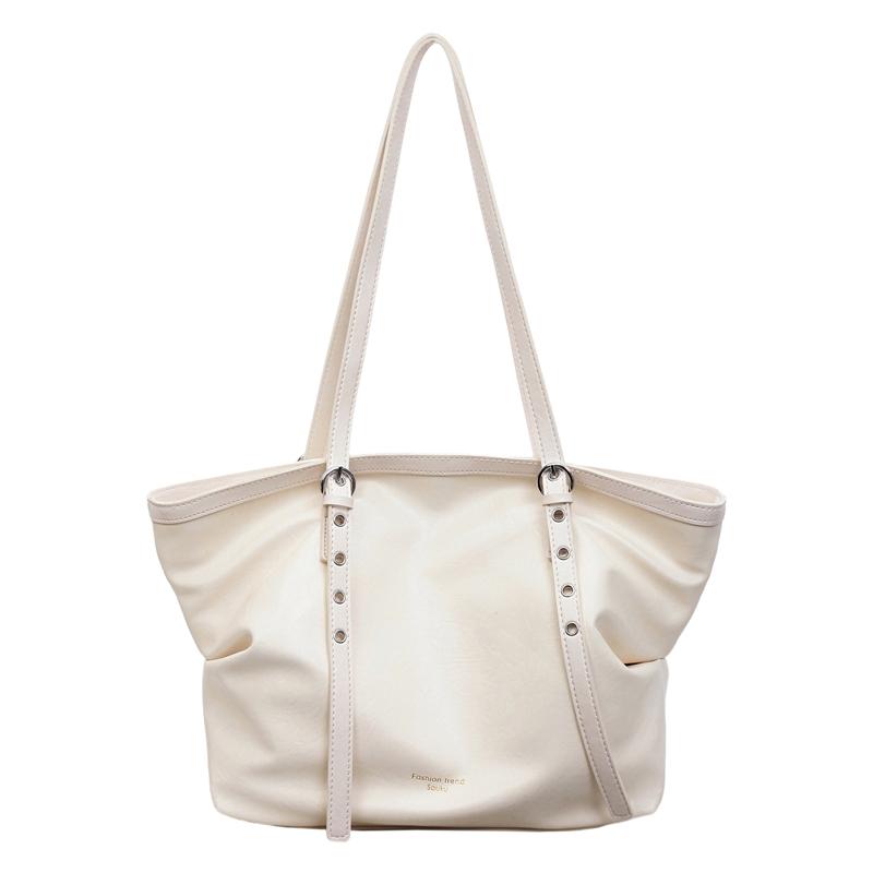 Trendy PU Zipper Versatile Shoulder Bag Simple Structured Casual Temperament Purse Large Capacity Commuting Handbag for Women бежевый