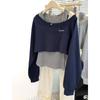 Damen Designer Einzigartige Schulterfreie Oberteile Langarm Gestreiftes Sweatshirt Frühling und Herbst Oberbekleidung