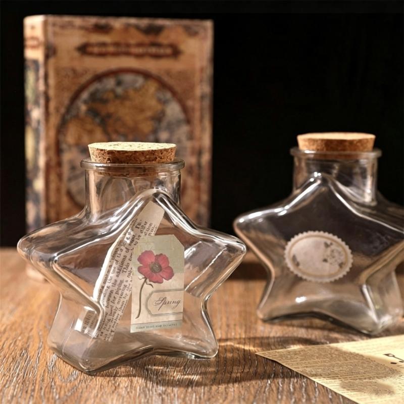 Decorative Glass Bottles With Cork Stoppers See-Through Glass Display Bottle with Wood Cap for Sand Paper Bits and Wedding Shelf Home Room Styling