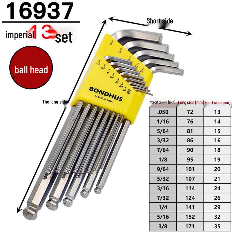 BONDHUS 13-Piece Imperial Ball End Hex Key Wrench Set 13-Piece Set