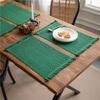 Table Flag Green Solid Woven Natural Material American Holiday Hemp Rope Dinner Mat Tableware Mat Tassel Bowl Mat