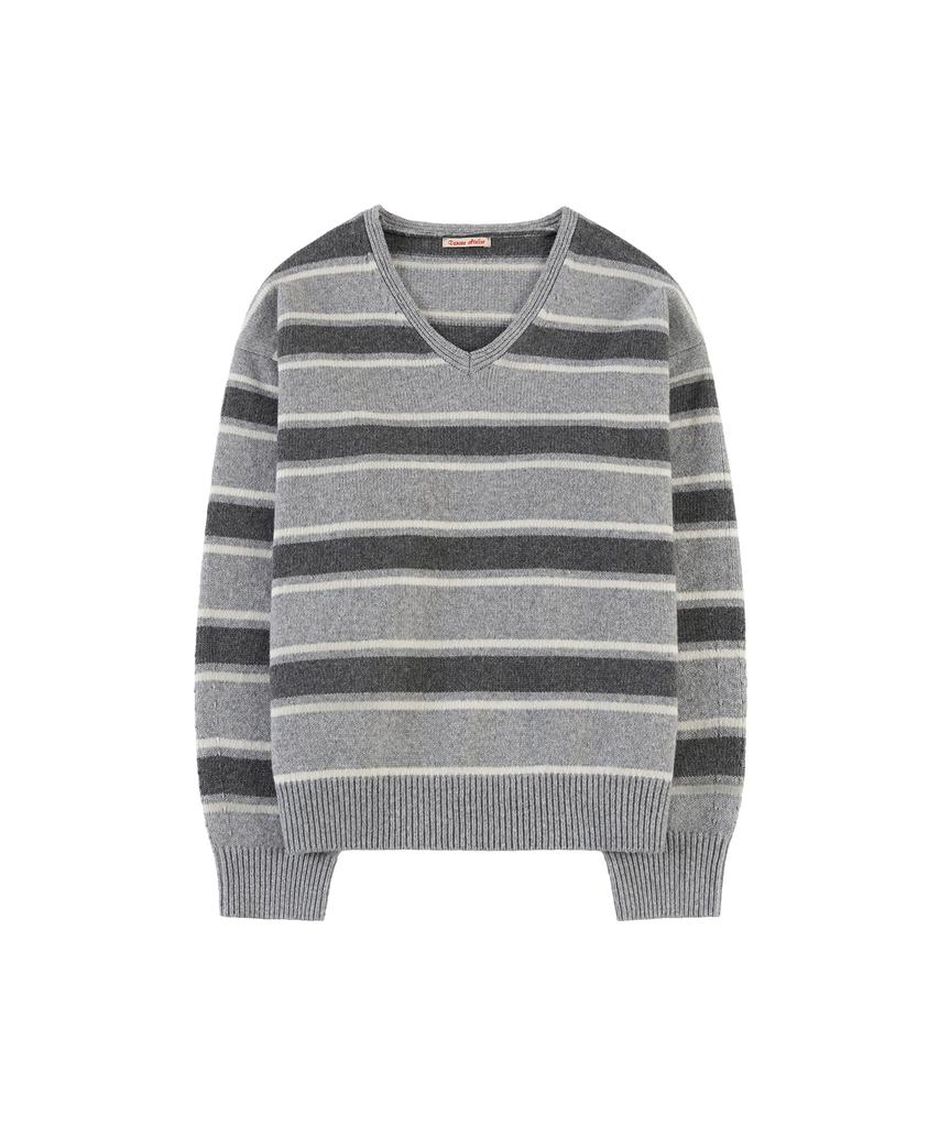 Banwonateullie Kn4280 Striped V-Neck Knit_Melange Gray
