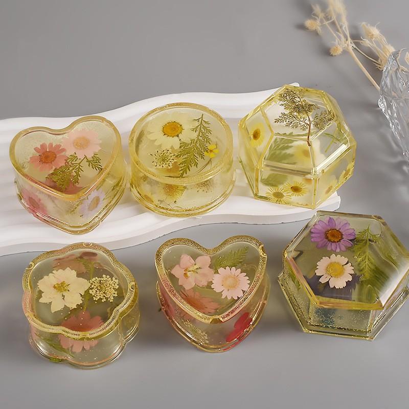 Round Hexagon Storage Box Mold Crystal DIY Epoxy Resin Heart Jewelry Box Silicone Mold Brush Pot Resin Mold Jewelry Handcrafts