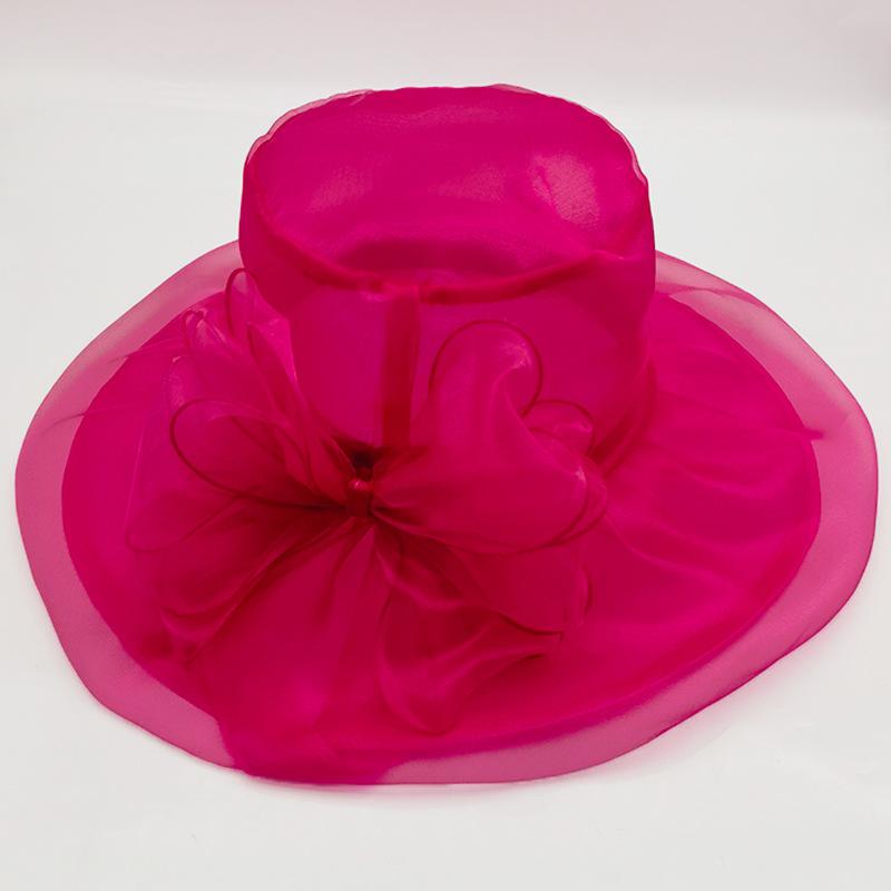 New Retro Mesh Yarn Flower Temperament Sunshade Vacation Sun Hat Big Edge Hat Women's Hat Travel Organza Hat