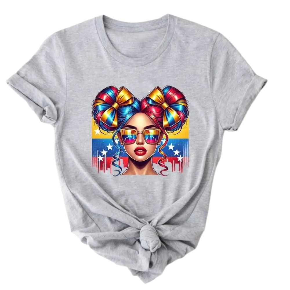 Cotton Shirt with Venezuelan Flag Printed on It Traditional South American Shirt 2026 Summer Fashion Women Cotton Loose Tshirt