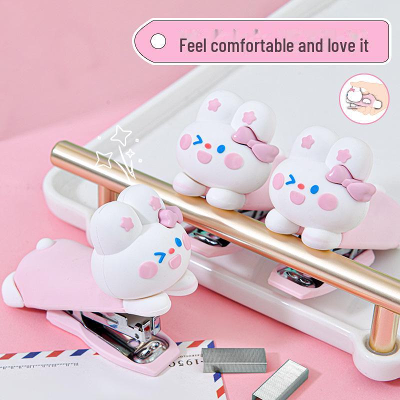 Niedlicher Cartoon-Kaninchen-Hefter mit integriertem Heftklammerentferner – tragbares, kreatives und arbeitssparendes Bindewerkzeug