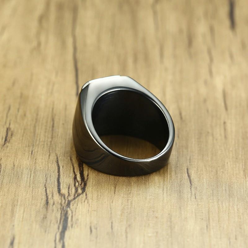 Ikuinen Big Stone Ring for Men Black Gold Color Stainless Steel Chunky Male Alliance Punk Jewelry