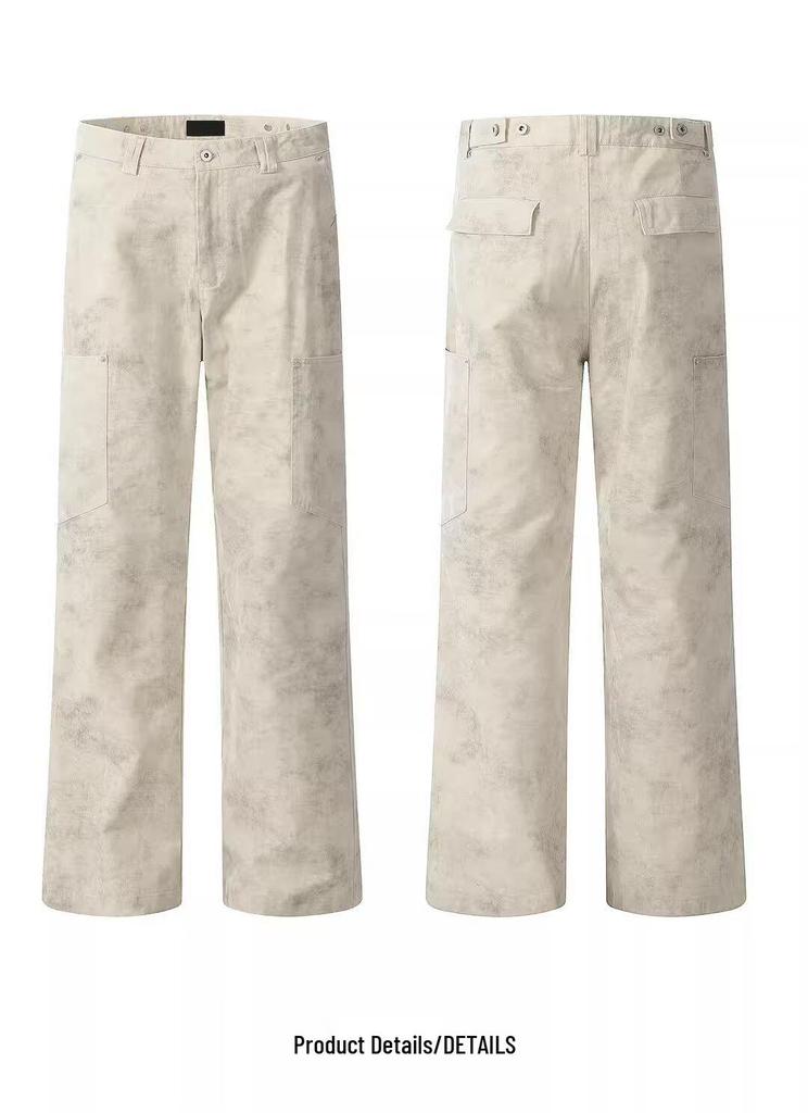 American Retro Marble Pattern Unisex Wide-Leg Work Pants - Wheat Apricot Color