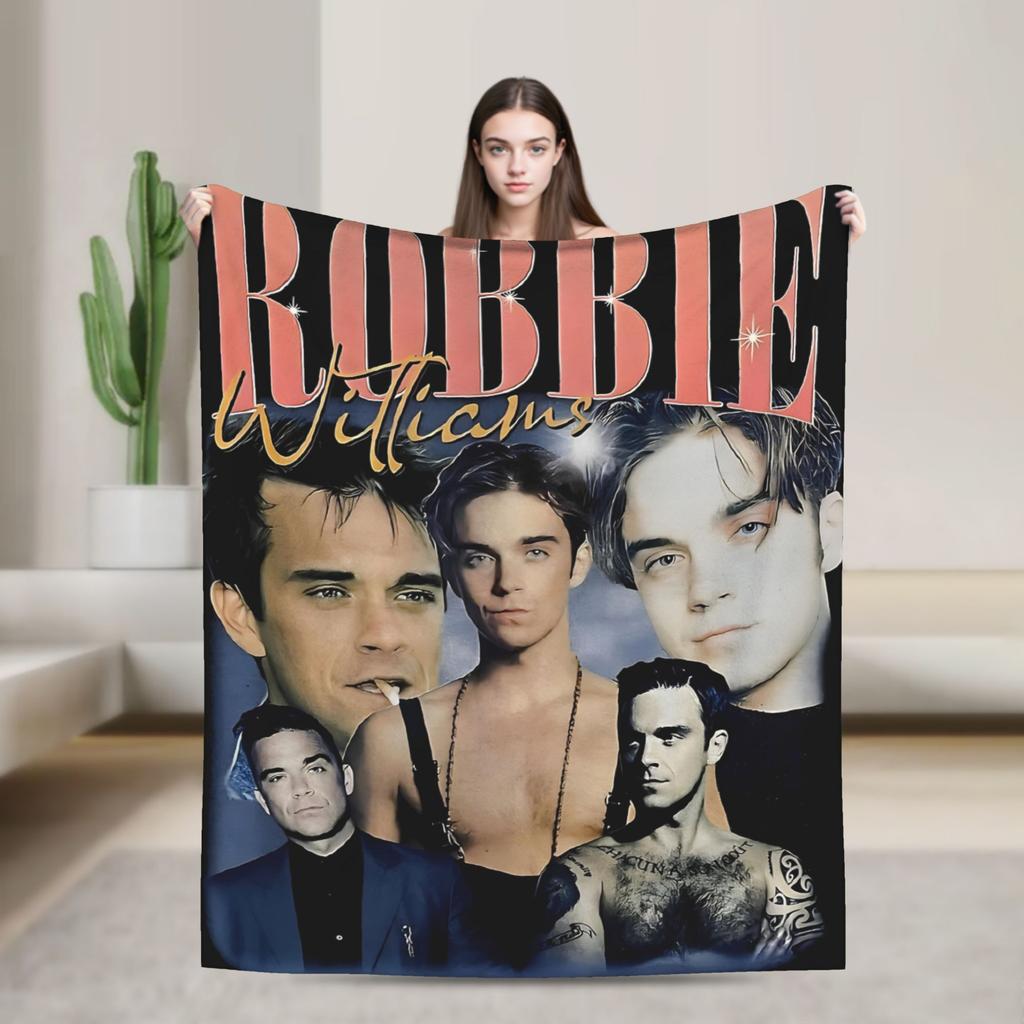 Robbie Williams Tour Flannel Blankets Soft Durable Throw Blanket for Bedroom Airplane Travel Aesthetic Bedspread Sofa Bed Cover
