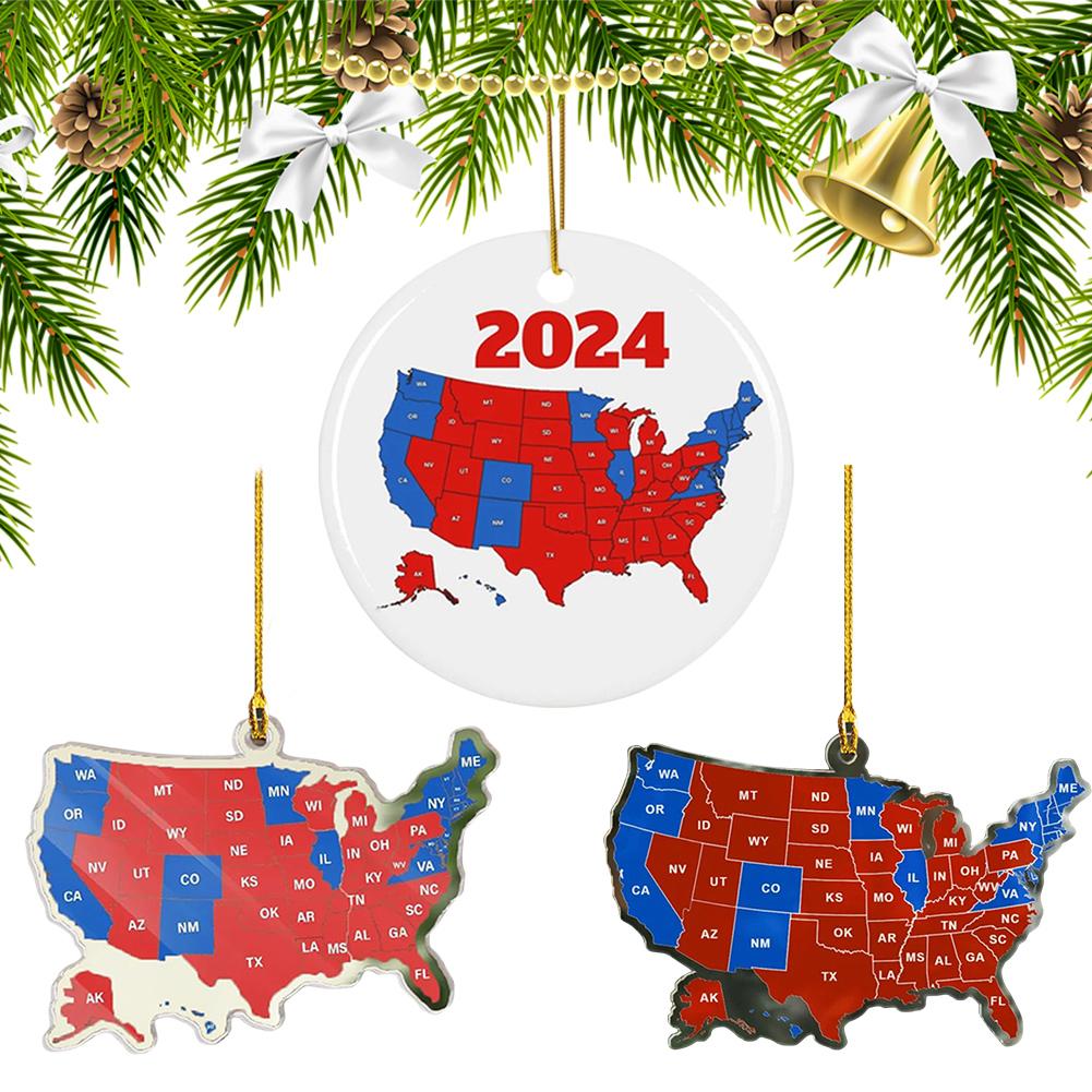 3pcs US Election Map Ornament 2025 2D Acrylic 2025 Election Results Map President Won Again Election Christmas Tree Decoration