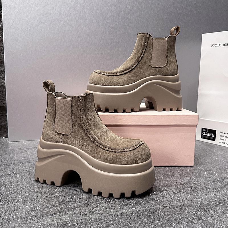 Fashion 9CM Women Ankle Boots Microfiber Leather High Platform Boots Autumn Winter Chunky Booties Slip On Short Punk Boots Sneakers