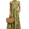 Large Cotton Linen Printed Summer Dress - Women's Loose Fit, Round Neck with Pockets.